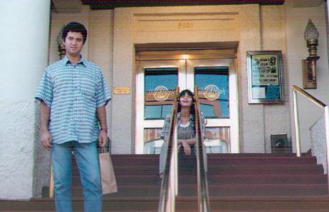 Banu and Alper in front of Hardrock Cafe, Dallas
